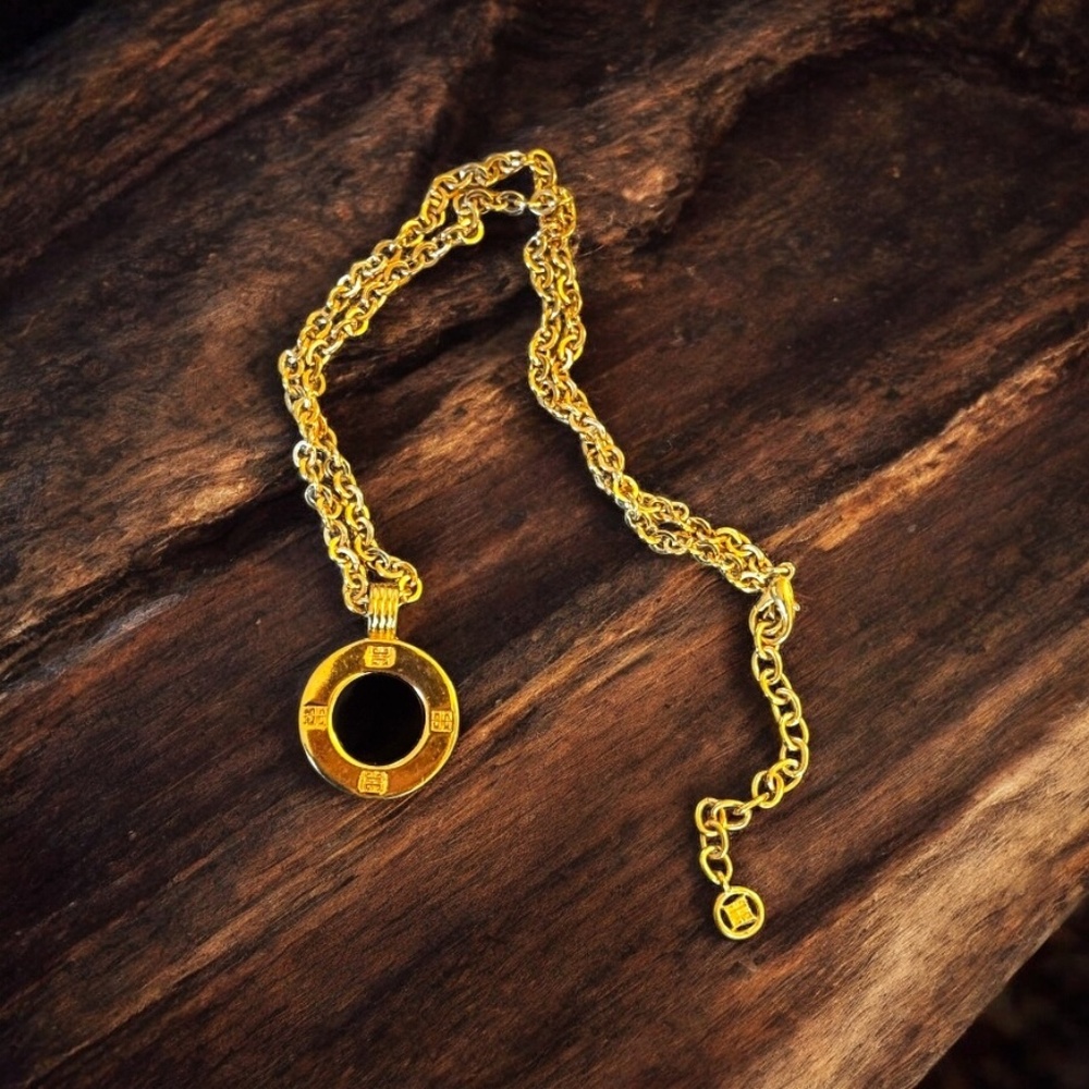 Vintage 80's 90's Givenchy Gold Tone Medallion Long Necklace Original Chain